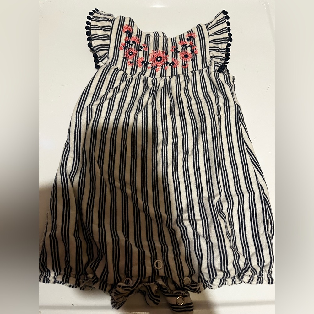Striped Floral Embroidered Top